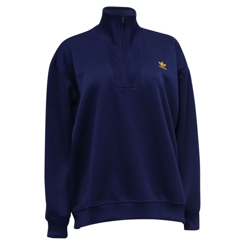Adidas Logo-Embroidered Half-Zipped Sweater in Navy Blue Polyester